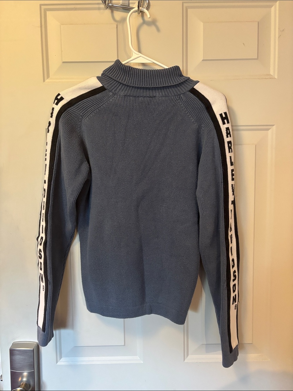 Harley-Davidson Slate Blue Turtleneck Sweater with Logo Sleeve - Picture 2 of 3
